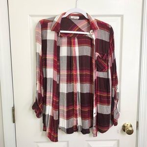 Maurices XS Maroon, White, Gold Button Down Top